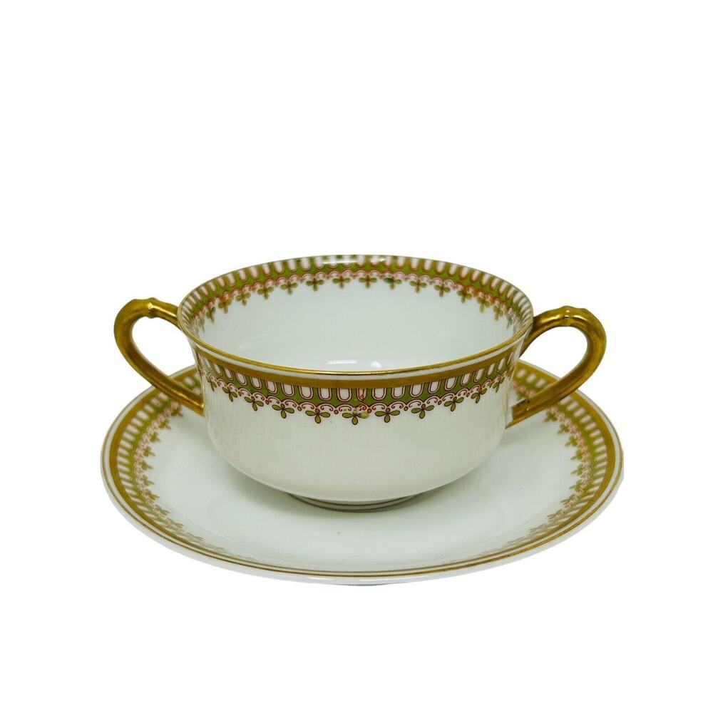 Haviland Limoges White Cups Saucers Set of 4 Art Deco 2 Handles Schleiger 279